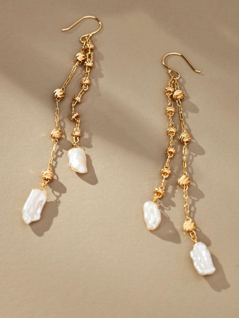 NWT Anthropologie Gold and Pearl Tassel Drop Earrings